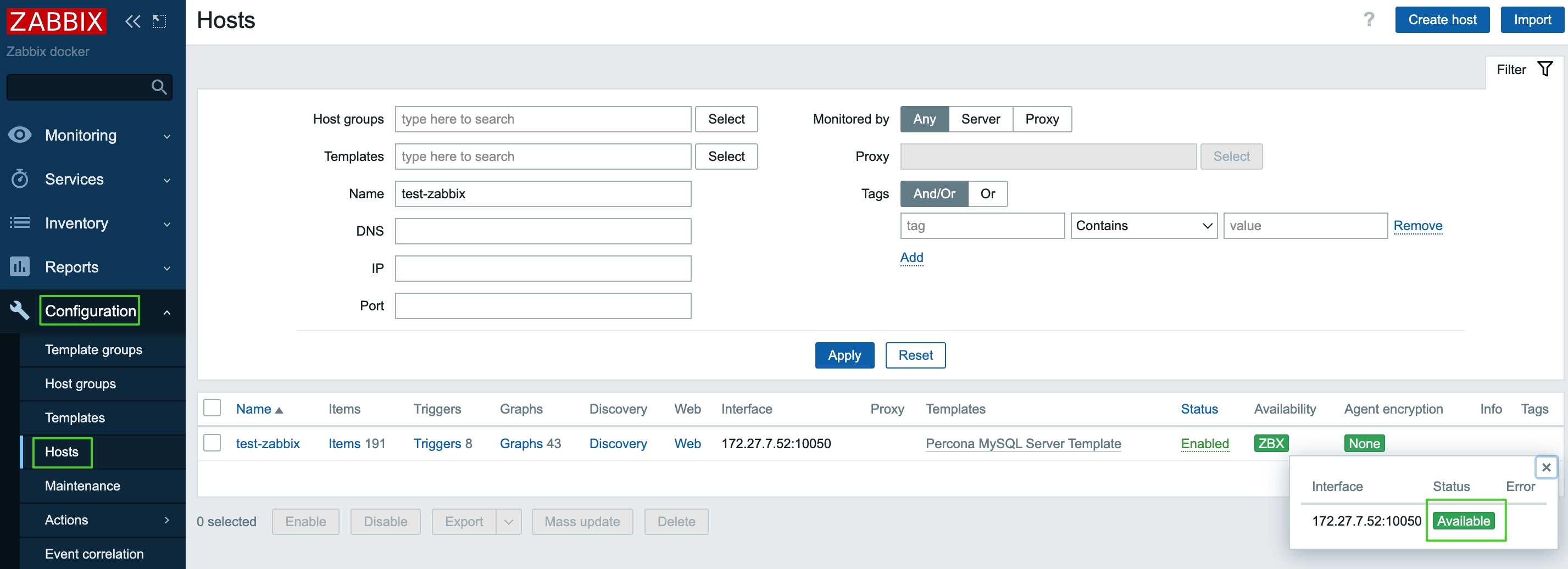 zabbix host available